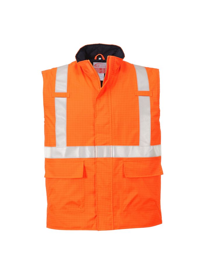 Bizflame Rain Hi-Vis Anti-static FR Bodywarmer, L, R, Orange